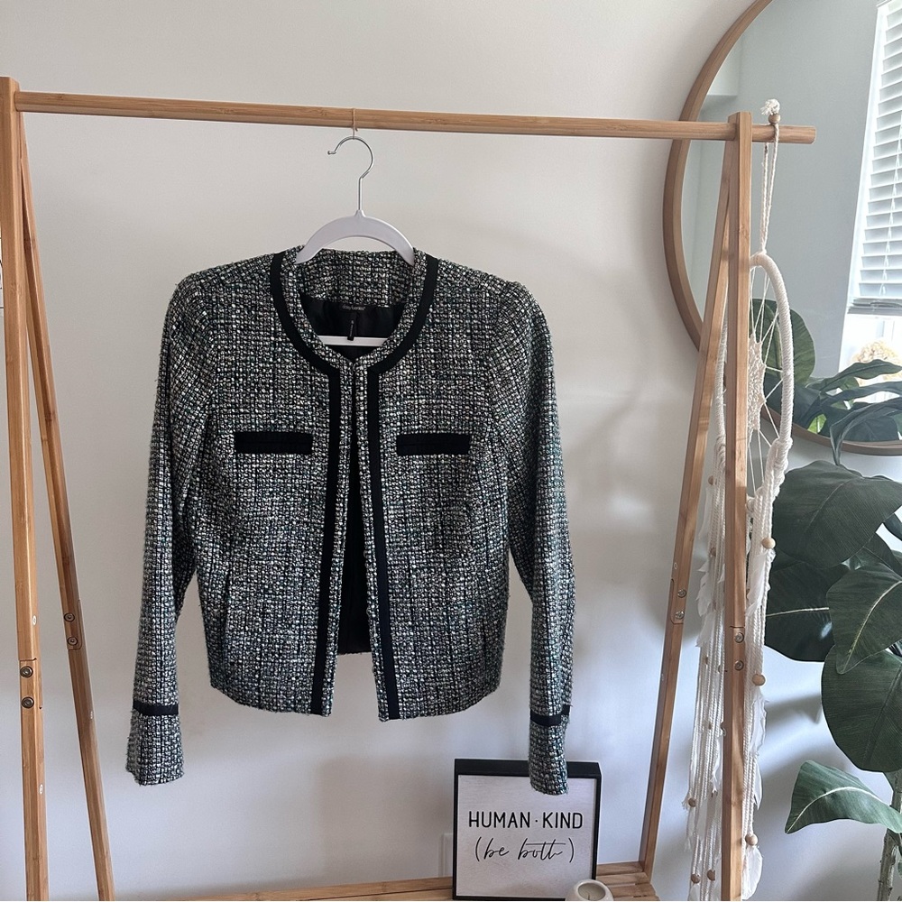 Daisy Fuentes Twill Turquoise and Black Blazer